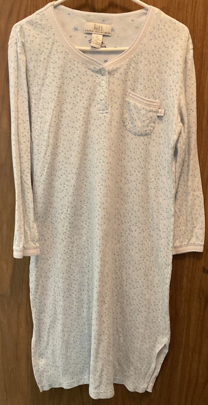 Karen Neubuger Small Cozy Poly Cotton Nightgown Blue Green
